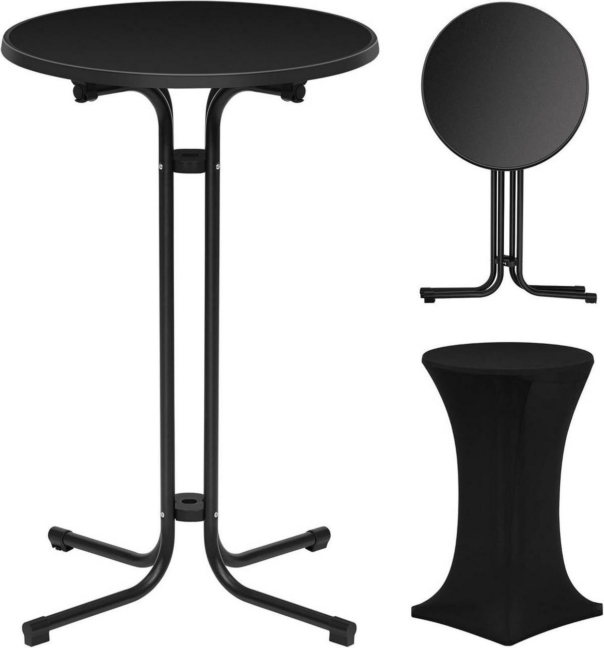 GARTENTISCH klappbar, mit Husse, Ø 70 cm, Schwarz - Schwarz, Holzwerkstoff/Metall (70/70/110cm) - Woltu