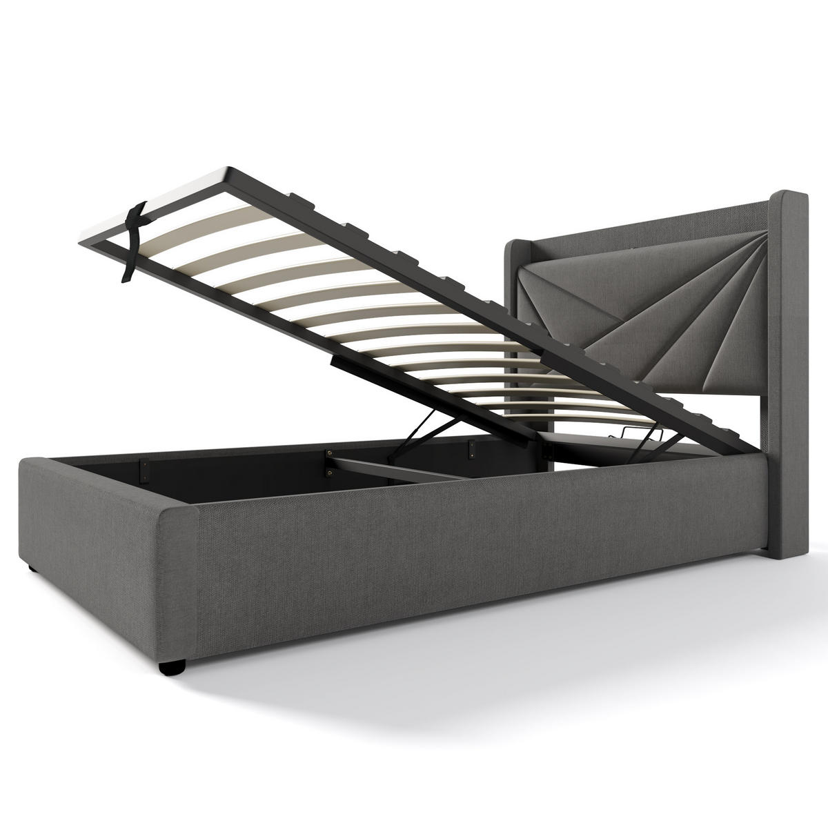 POLSTERBETT 90/200 cm mit Bettkasten, USB-C und gepolstertem Kopfteil - Grau, Textil (90/200cm) - BEAOK