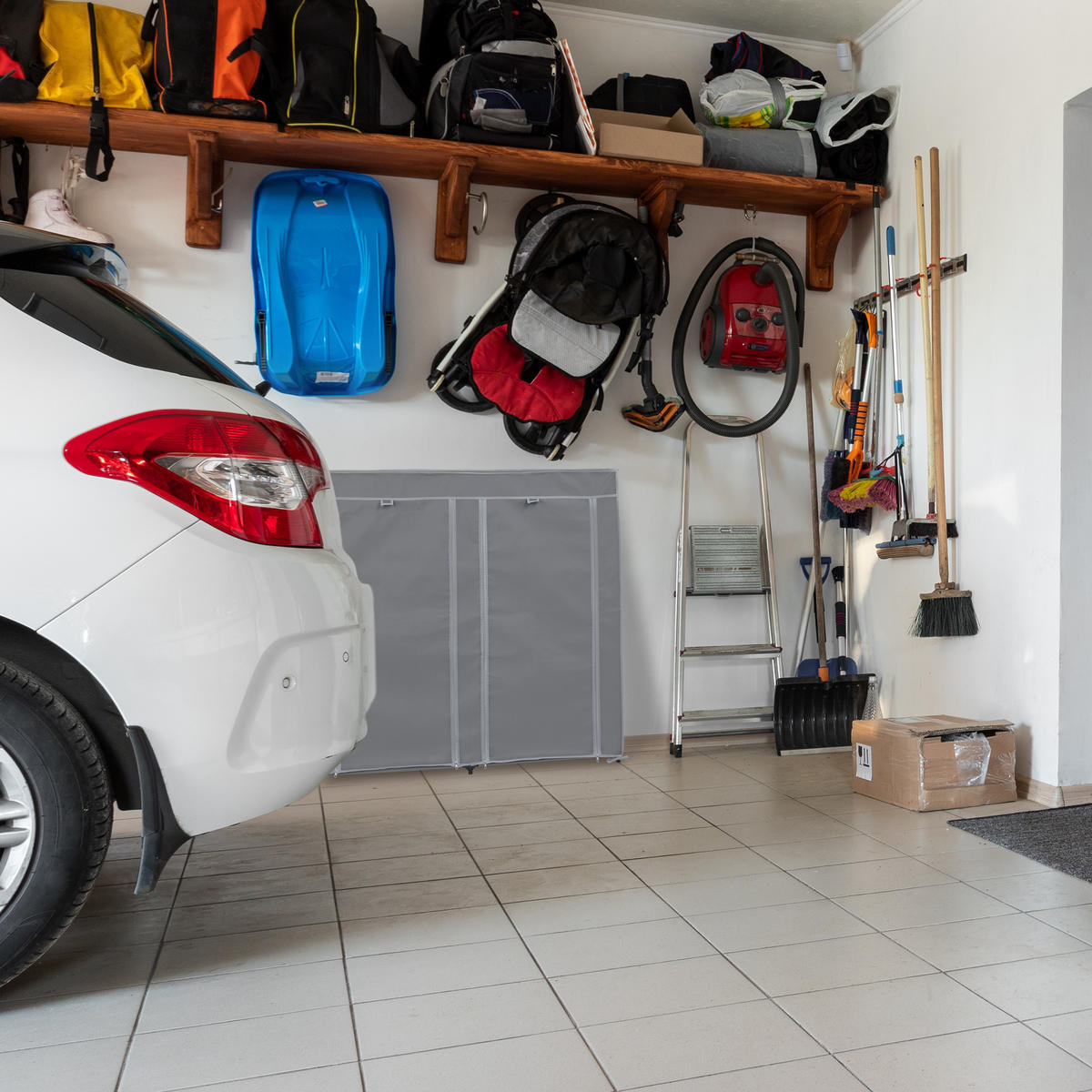 SCHUHSCHRANK - Grau, Kunststoff/Textil (115/107/30cm) - Relaxdays