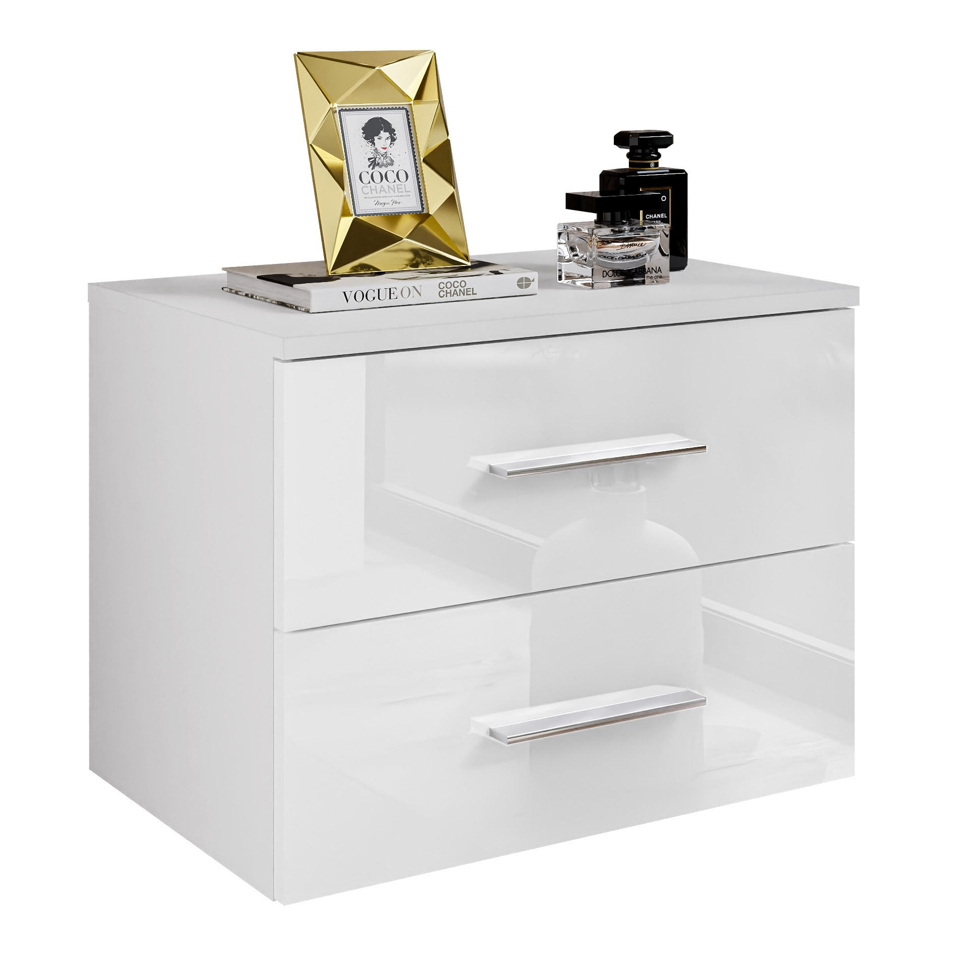 NACHTTISCH LINA II hängend mit Chromgriffen, LED, Hochglanz - Weiß, Holzwerkstoff (55/42/37cm) - Lookway