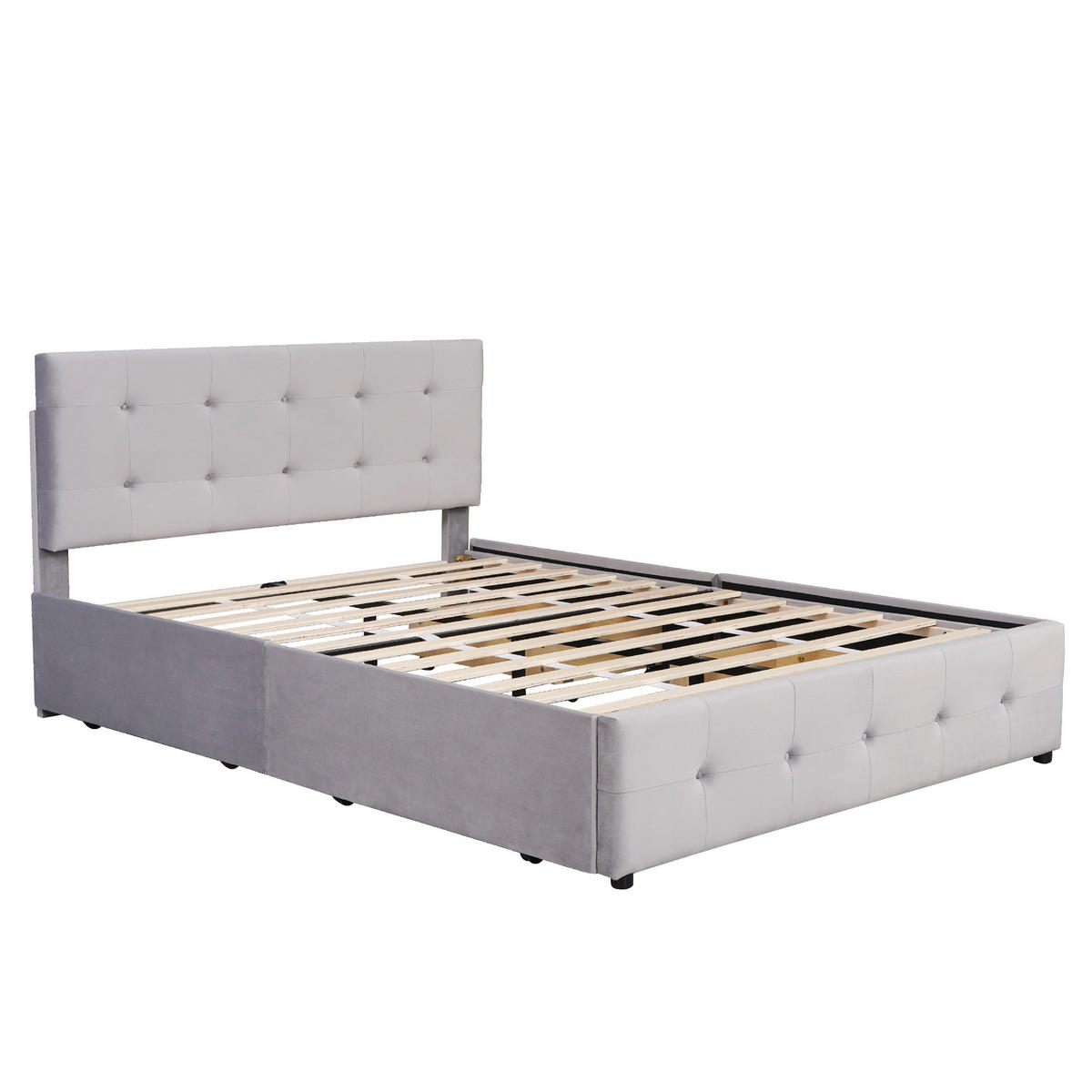 POLSTERBETT 140/200 cm grau mit Schubladen und Lattenrost - Grau, Textil (140/200cm) - OKWISH
