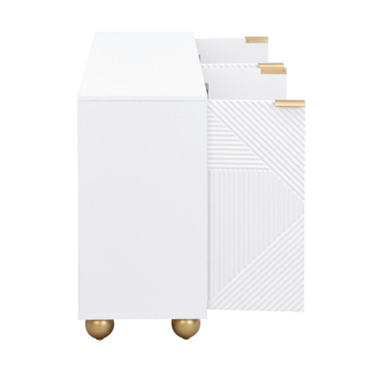 SIDEBOARD mit gravierten Türen und Golddekorelementen weiß 120×35×71,5 cm aus MDF - Weiß, Holzwerkstoff (120/71.5/35cm) - Luhomfu