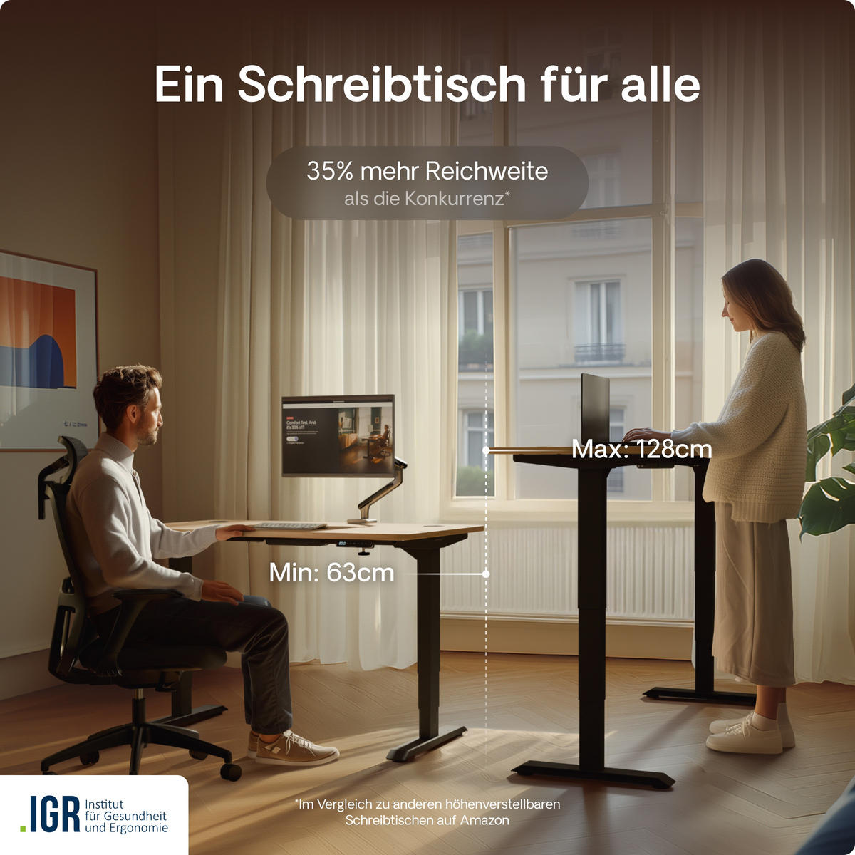 SCHREIBTISCH Elektrisch Höhenverstellbarer HomePro 120x60cm Schwarz/Eiche mit Memory-Funktion, Anti-Kollisions Technologie - Eichefarben/Schwarz, Holzwerkstoff (60/120/62cm) - Desktronic