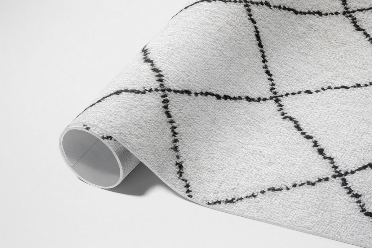 TEPPICH 150x225 cm Schwarze Linien Plüsch-Imitation Muster - Schwarz/Weiß, Kunststoff (150/225cm) - Wallfluent