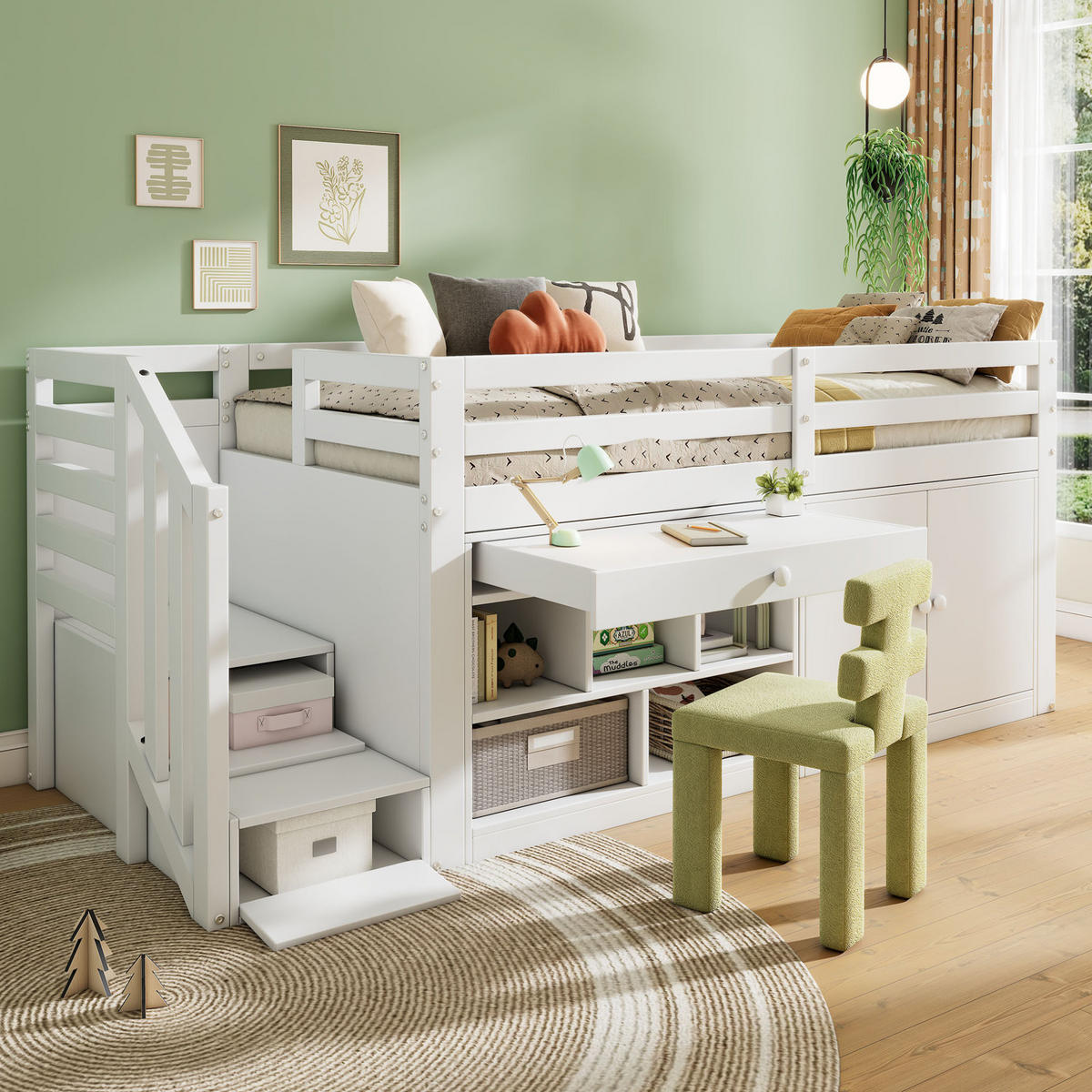 KINDERBETT 90/200 cm Weiß aus Massivholz mit Stauraum und Schreibtischfunktion - Weiß, Holz (90/200cm) - OKMYHOME