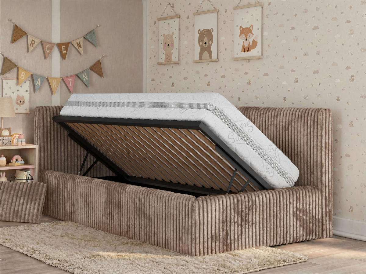 POLSTERBETT TILVO ALTA 90/200 - Braun Cord - Schaumstoffmatratze - Links - Braun, Textil (90/200cm) - MKS