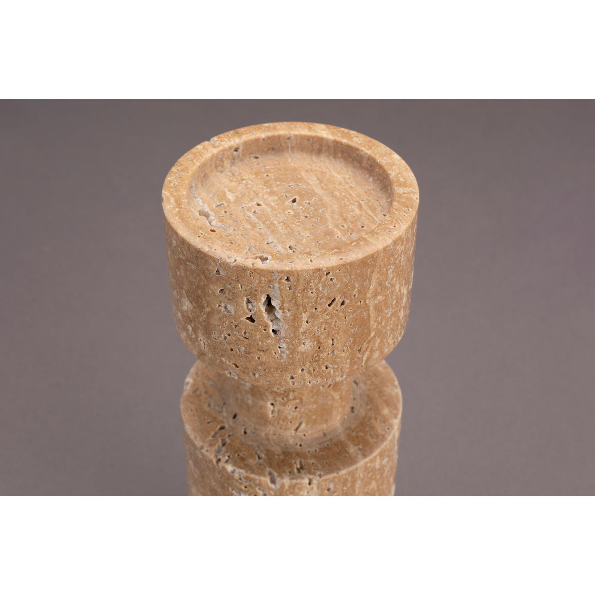 KERZENSTÄNDER Paros Travertin - Beige, Stein (10/27/10cm) - Dutchbone