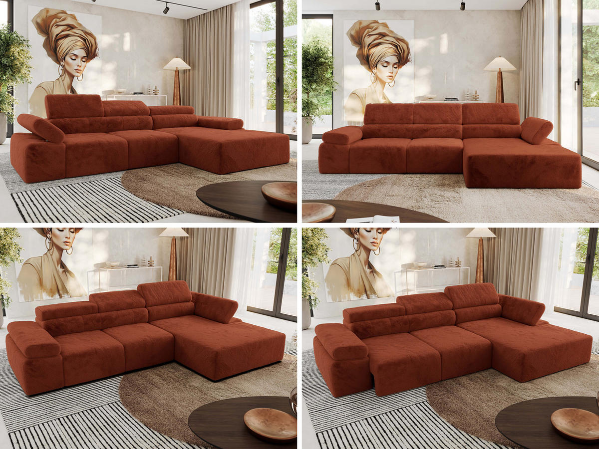 ECKSOFA RILASSO L Orange Plüsch - rechts - Schwarz/Orange, Kunststoff/Textil (174/296cm) - MKS