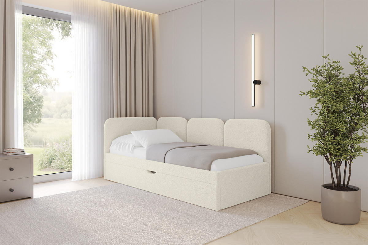 EINZELLBETT Jugendbett mit Bettkasten, Rechts - ALVY 80x200 Beige - Perlmutt, Holzwerkstoff/Textil (80/200cm) - ALTDECOR