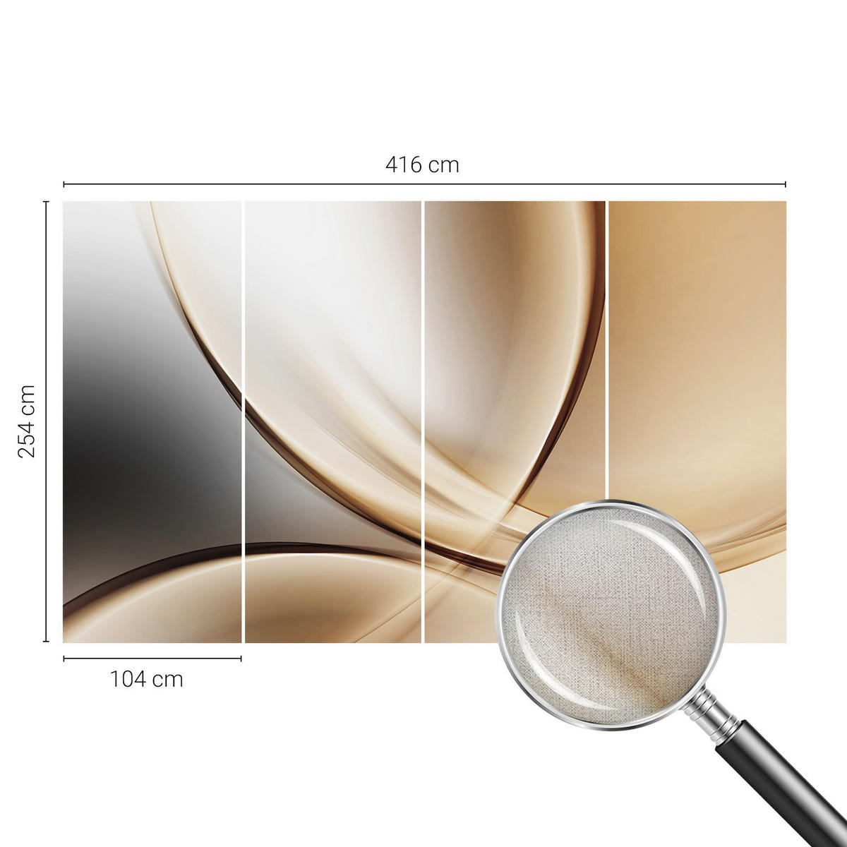 FOTOTAPETE 416x254 cm - Abgerundete Linien - Beige, Textil (416/254cm) - Wallfluent