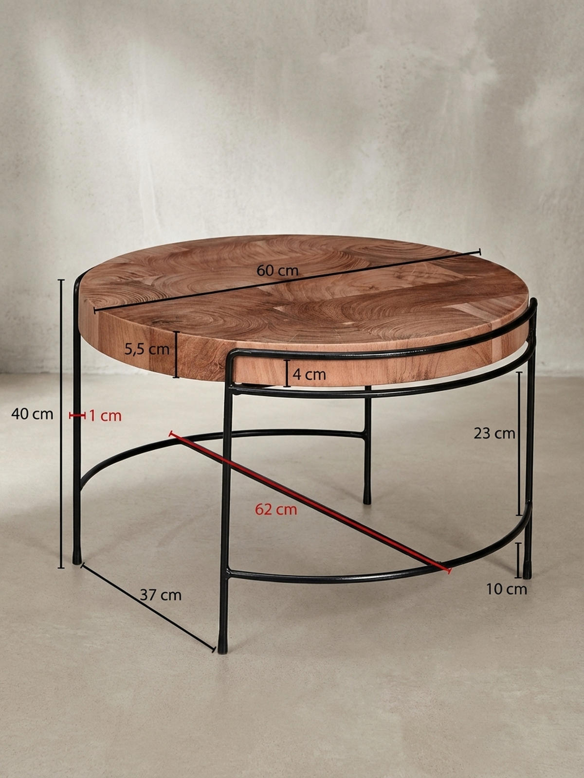 COUCHTISCH Industrial, Akazienholz Mattschwarz Metallgestell, 62x40x62 cm - Beige/Schwarz, Holz/Metall (62/62/40cm) - KADIMA DESIGN