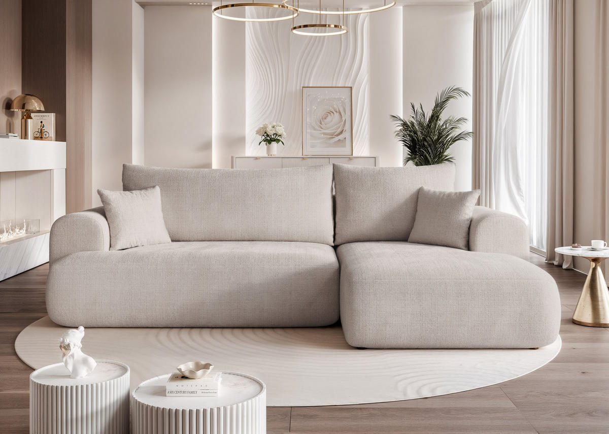 ECKSOFA BLOOM mit Schlaffunktion und Bettkasten Hellgrau - Hellgrau, Holzwerkstoff/Kunststoff (263/150cm) - Idohome