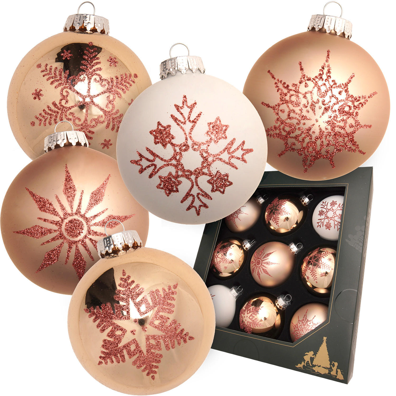 CHRISTBAUMKUGELN Set Cappuccino Braun 8cm (Glas / 9 Stk.) - Braun, Glas (8/8/8cm) - Krebs Glas Lauscha