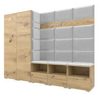 GARDEROBE NELA VII 250 cm (Modulare Flurmöbel XL Artisan Eiche mit Sitzpolster Hellgrau 32 2 Schränke) - Silberfarben/Hellgrau, Holz/Holzwerkstoff (250/187/40cm) - Ravio