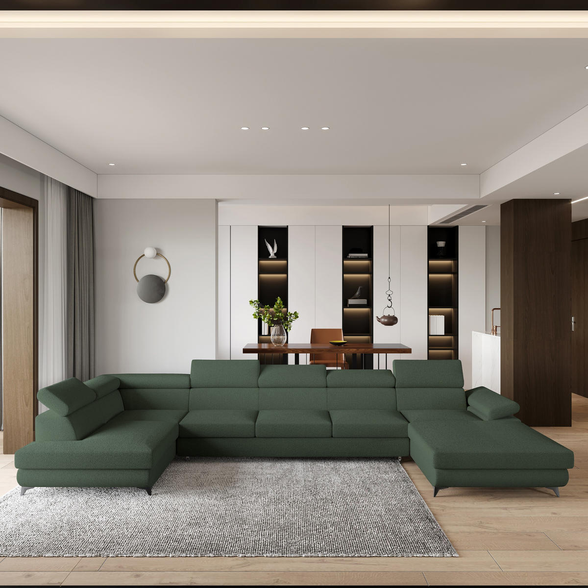 ROHOVÁ SEDAČKA MONTIVA zelená barva - černá/zelená barva, kov/dřevo (410/190cm) - MASSENO