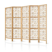 PARAVENT Japanischer 5-tlg 225x172 cm Beige Blumen - Beige, Holz/Textil (225/172/3cm) - Muralo