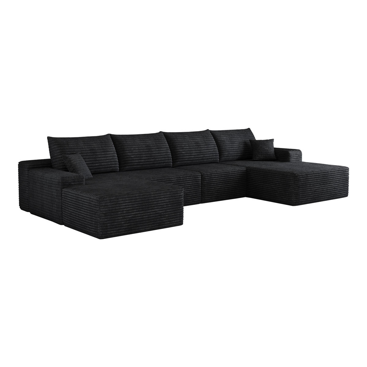 WOHNLANDSCHAFT DE-34857 U-Form 3-Sitzer Chaiselongue rechts Schwarz - Schwarz, Textil (175/83/270cm) - ComfortXL