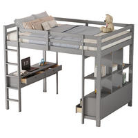 HOCHBETT 140/200 cm grau mit Stauraumschubladen und Unterbettschreibtisch - Grau, Holz (140/200cm) - OKWISH