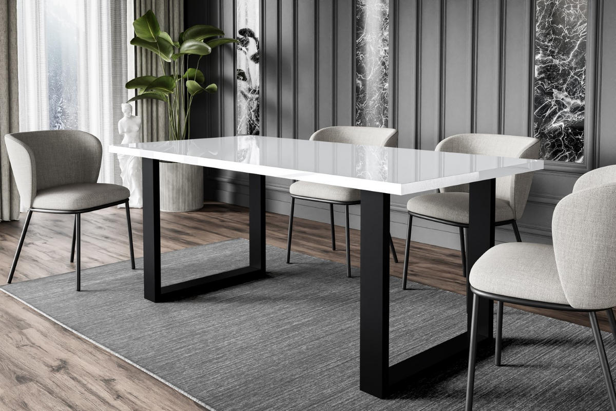 ESSTISCH 160x90x75 cm - Weiß Hochglanz / Schwarz - KLYN U - Weiß Hochglanz, Holzwerkstoff (160/90/75cm) - ALTDECOR