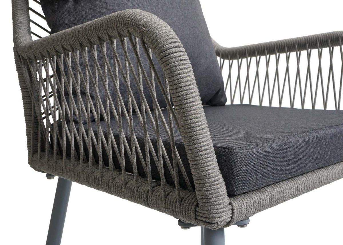 GARTENSTUHL 2er-Set 81x54x62cm Aluminium Seilgeflecht Rope Grau - Dunkelgrau, Metall (54/81/62cm) - PROREGAL