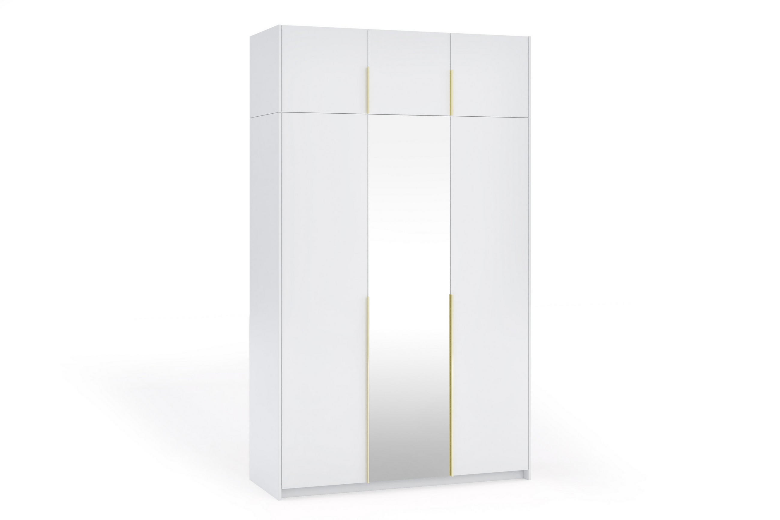 DREHTÜRENSCHRANK THALIA 148/250/58cm 3-türig mit Spiegel Weiß - Weiß, Holzwerkstoff (148/250/58cm) - MASSENO
