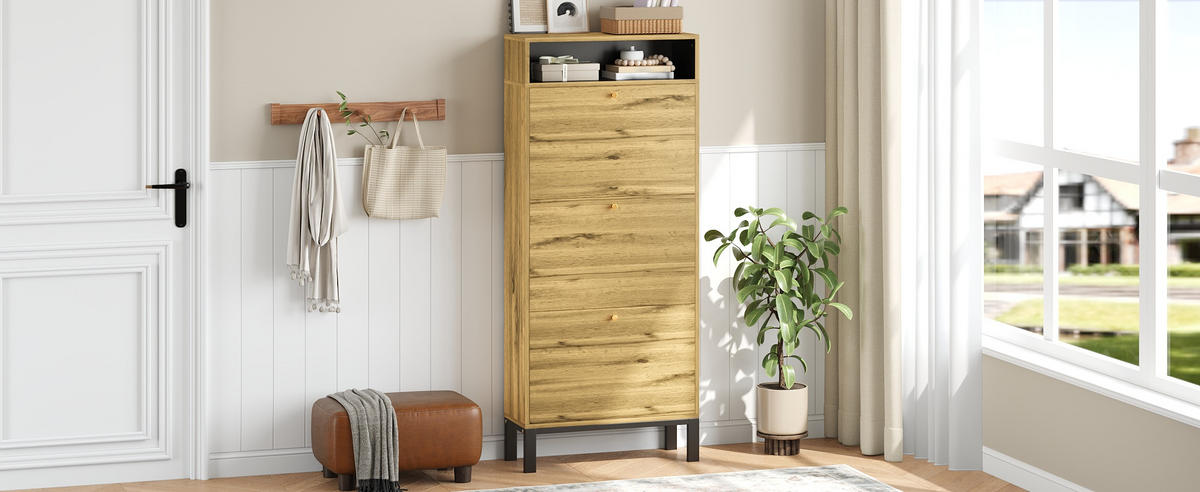 SCHUHSCHRANK hoch schmal 3 Klappen 147 cm - Naturfarben, Holz (63/147/24cm) - LEBENLANG