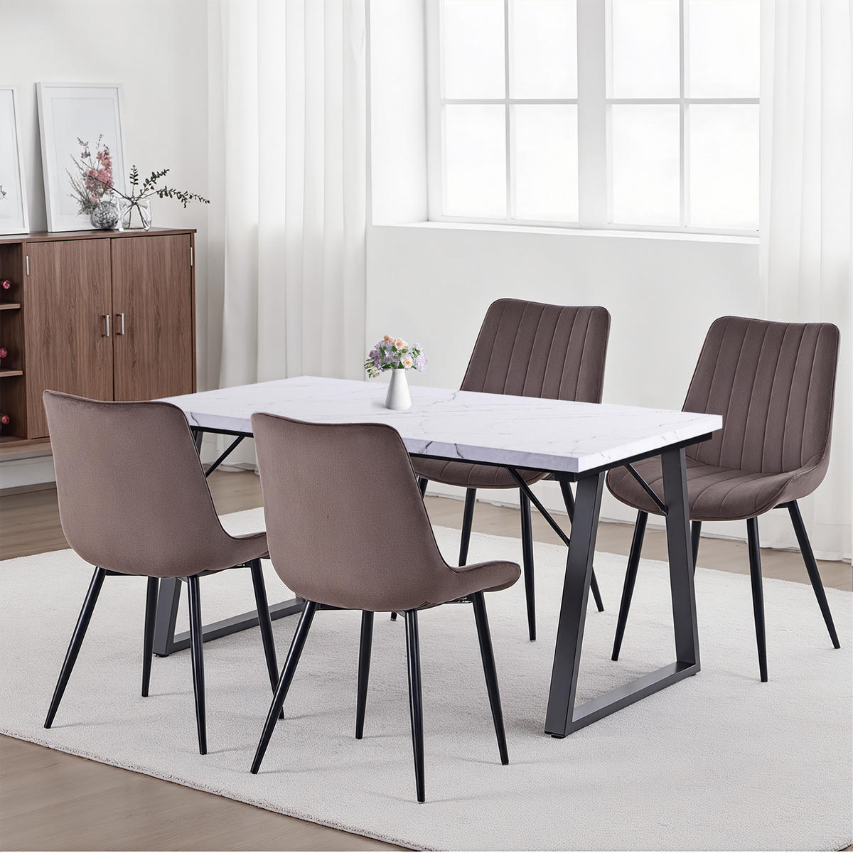 STUHL-SET 4 Stück Samt-YZ1 - Mokka, Textil/Metall (53/88/62.5cm) - HOMAVO