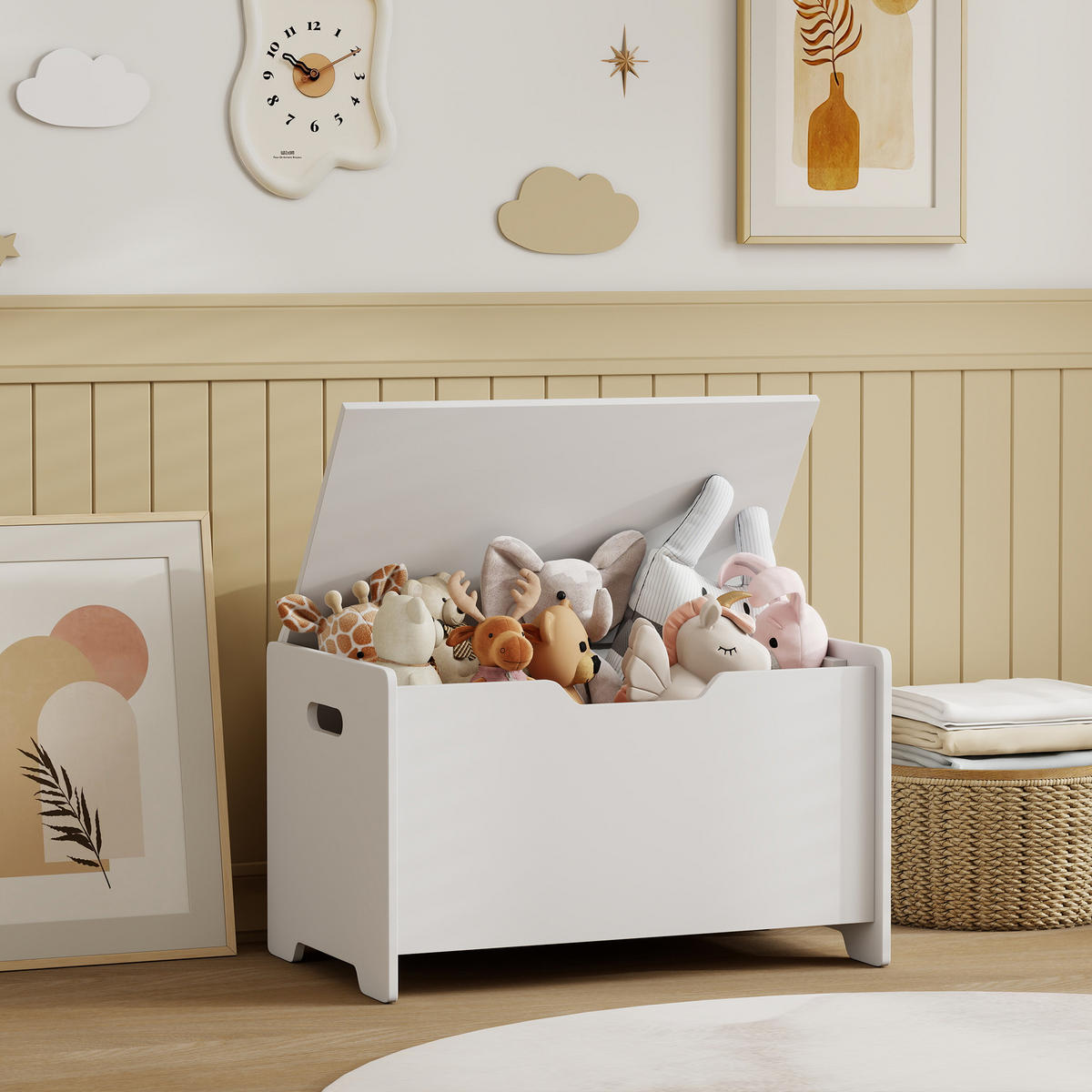 SPIELZEUGTRUHE DE-17274 Bärenform mit Sicherheitsscharnieren Weiß - Weiß, Holz (38/60cm) - ComfortXL
