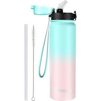 THERMOSFLASCHE mit Strohhalm 1000 ml Grün/Rosa - Multicolor, Metall (8/8cm)