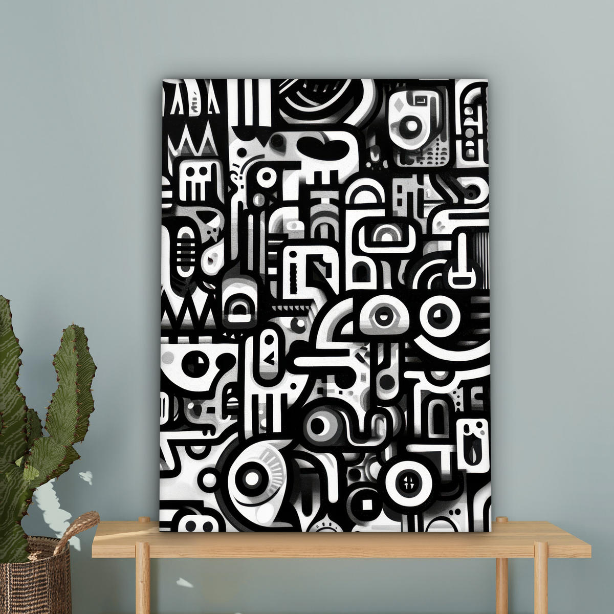 LEINWANDBILD Symbole - Abstrakt - Grafik - Schwarz Wandbild Wohnzimmer 60x80 cm - Schwarz, Textil (60/80cm) - MuchoWow