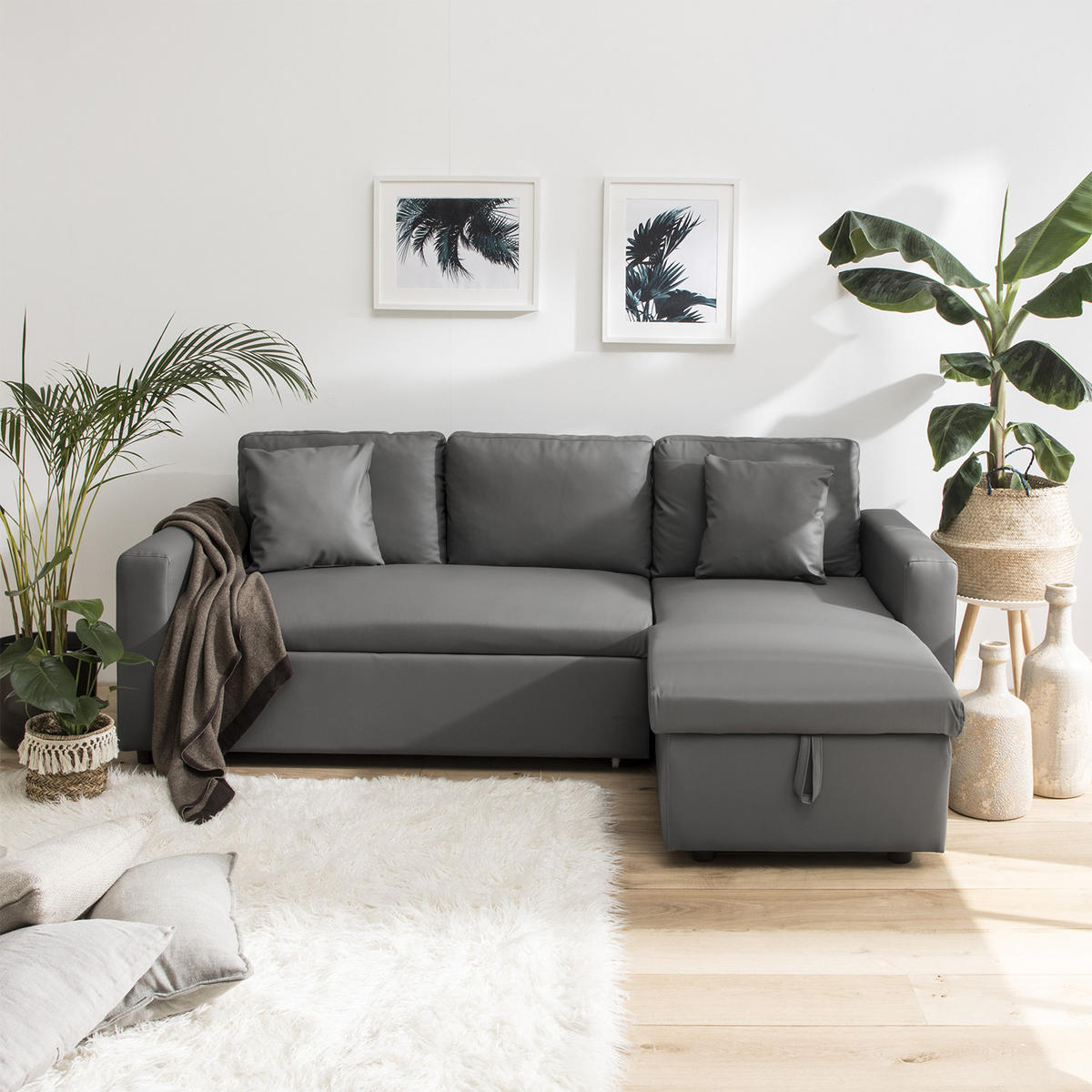 ECKSOFA Clark grau 3 Plätze - Grau, Kunststoff (225/146cm) - Happy Garden