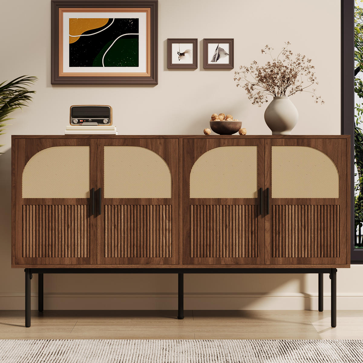 KOMMODE aus MDF 140x40x80cm in Natur mit Rattan-Optik - Naturfarben, Holzwerkstoff (140/80/40cm) - Modfu