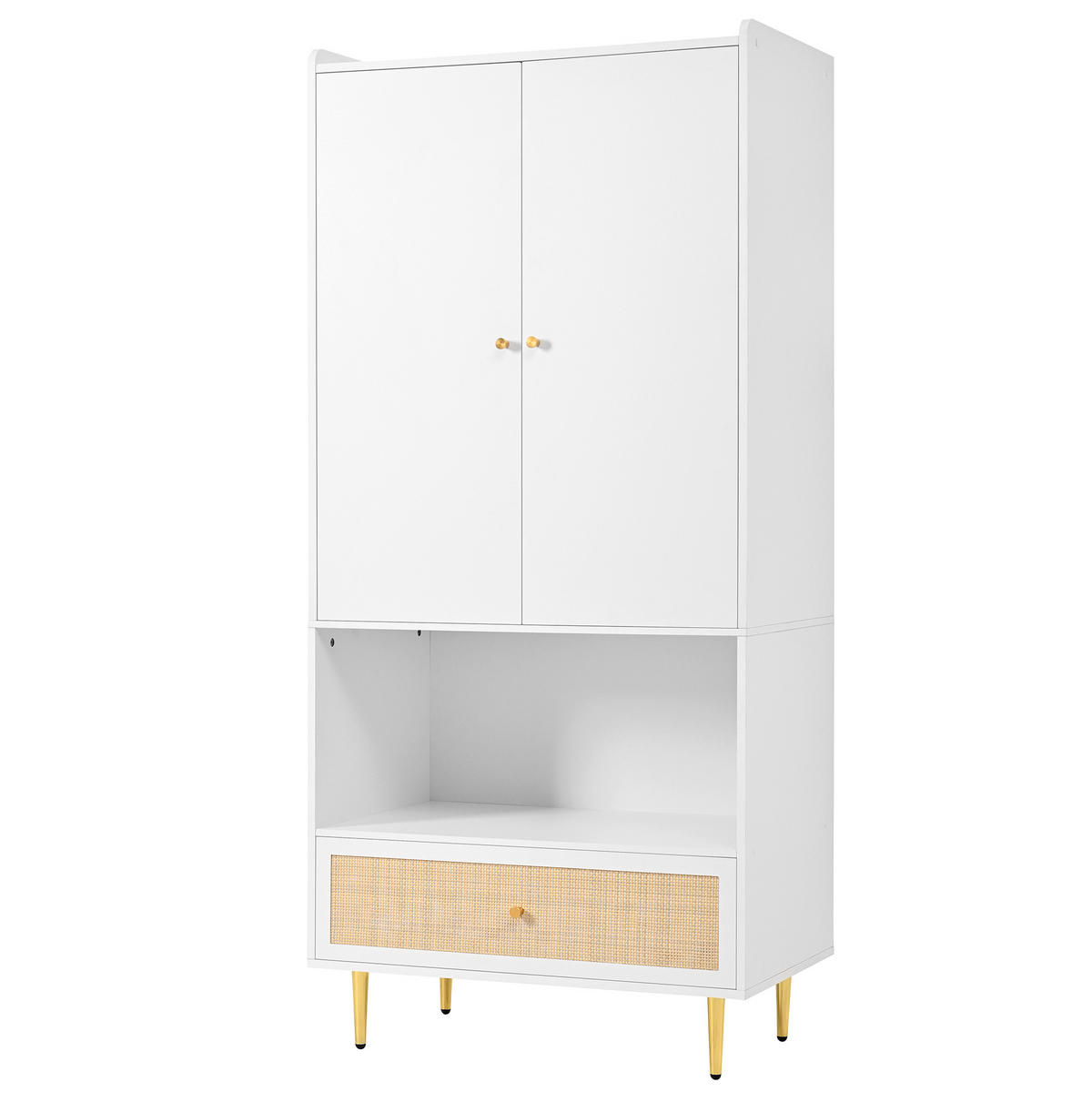 KLEIDERSCHRANK, Spanplatte mit Rattan-Schublade & Kleiderstange, 80/48/175 cm, Weiß/Natur - Weiß, Holzwerkstoff (80/175/48cm) - Redom