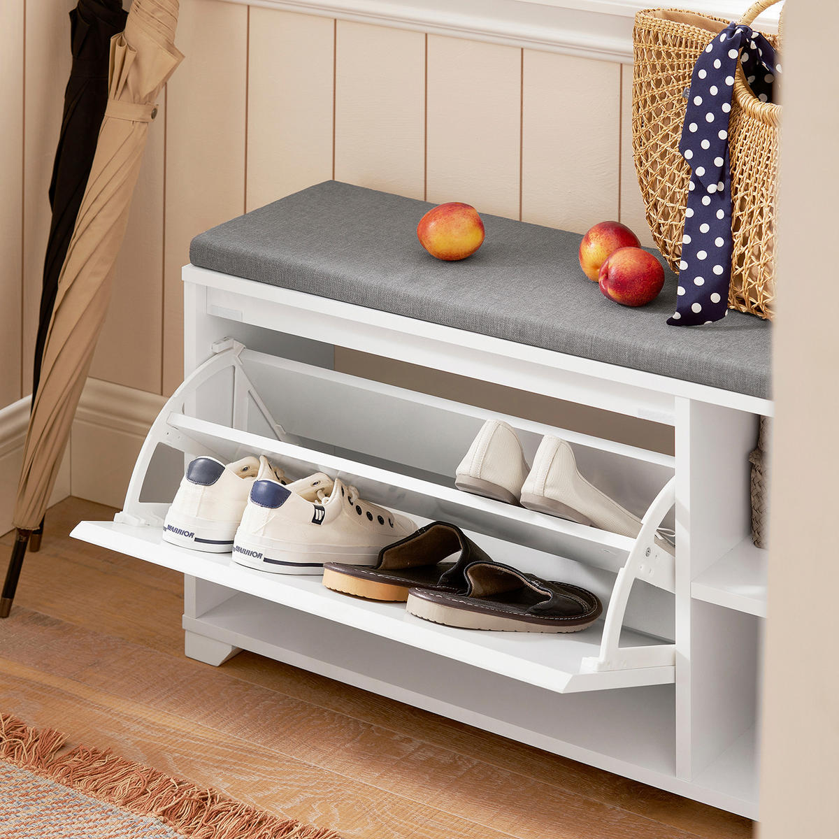 SCHUHBANK Grau - Hellgrau/Weiß, Holzwerkstoff (90/46/24cm) - SoBuy