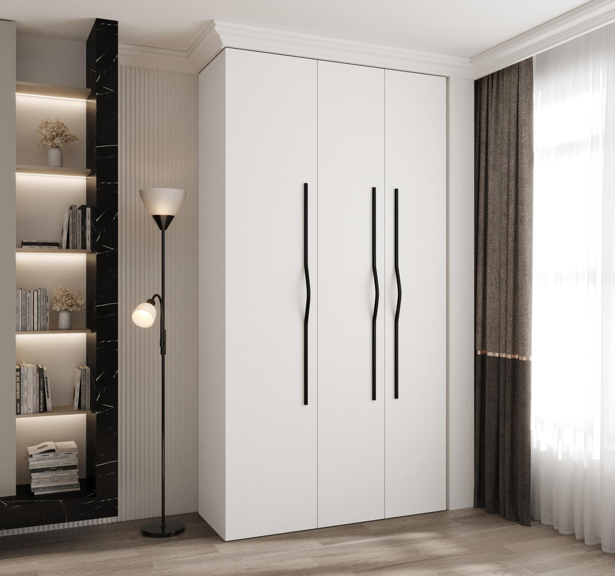 DREHTÜRENSCHRANK 245,5/130/40 3-türig - Schwarz/Weiß, Holz/Metall (130/245.5/40cm) - Abiks Möbel
