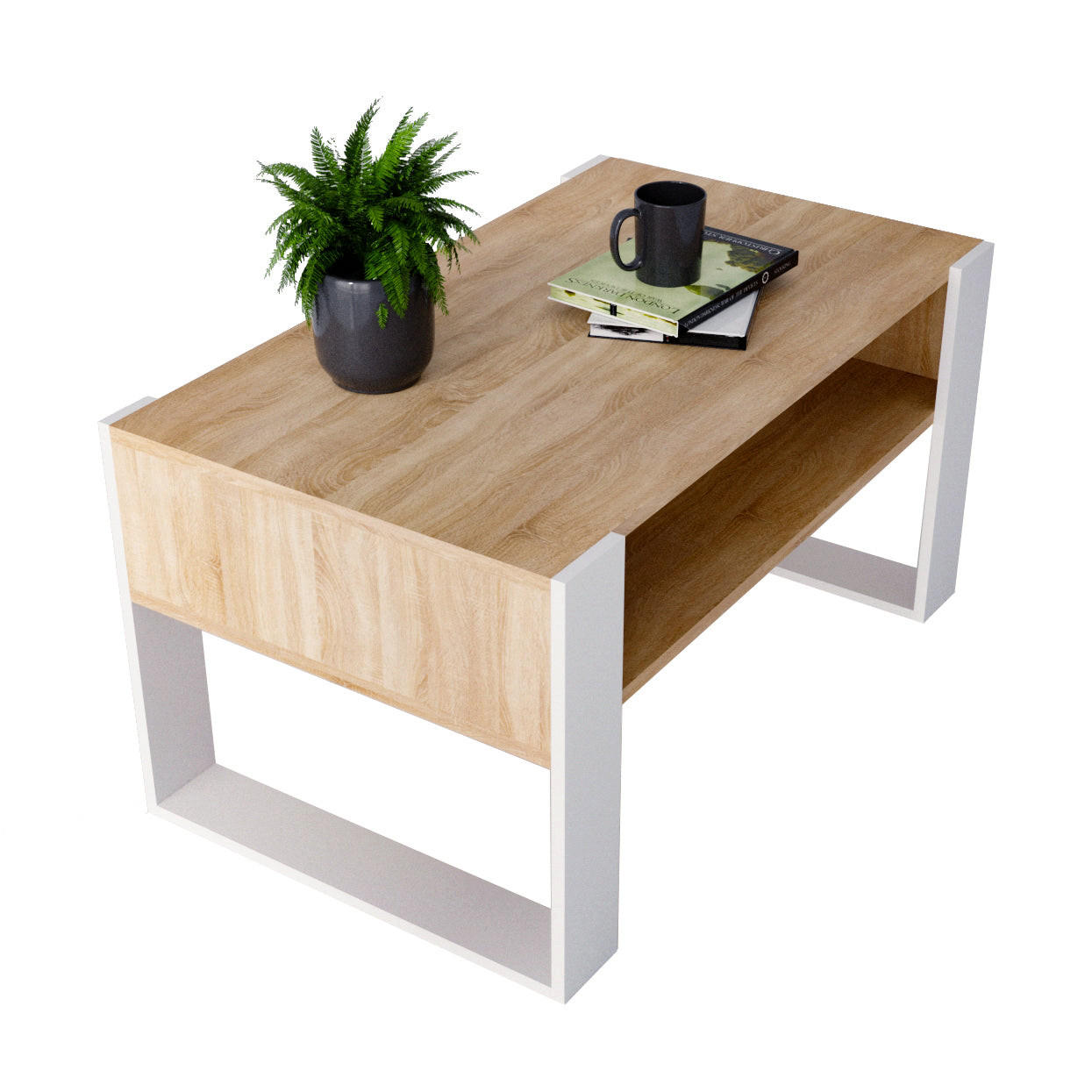 COUCHTISCH KARO 92 - Eichefarben/Weiß, Holz (53.6/92/45cm) - Mat-Haus