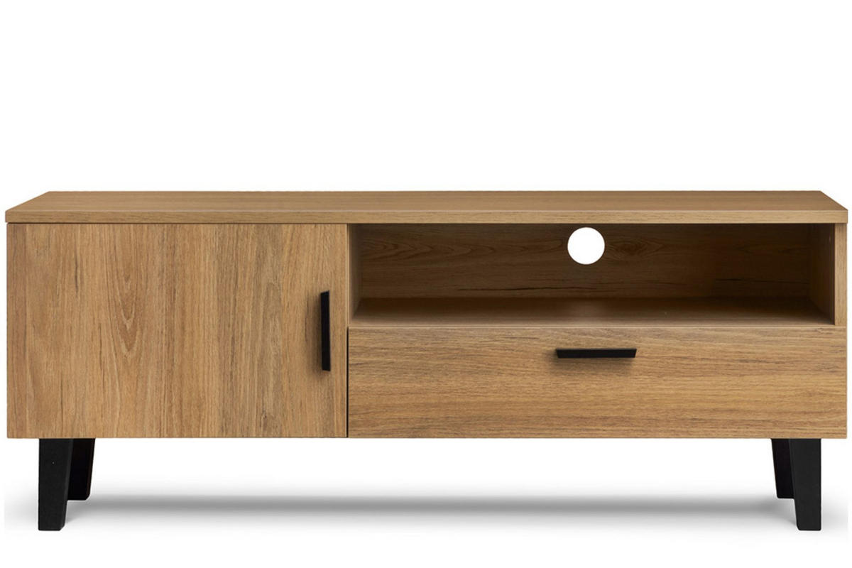 LOWBOARD FRISK TV-Schränke mit Schublade und Türe, beige - Eichefarben/Beige, Eichenholz/Holzwerkstoff (126/49/46cm) - KONSIMO®