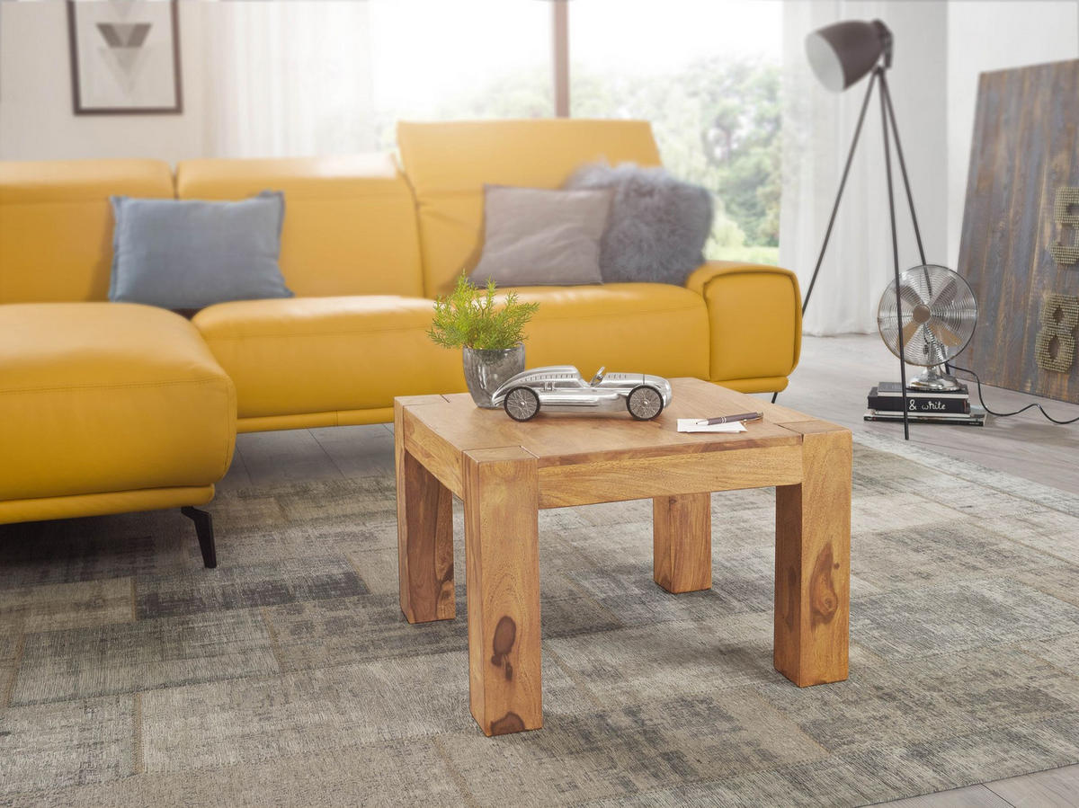 COUCHTISCH aus Akazienholz, rustikal, quadratisch, handgefertigt, Beige 60x60x40 cm - Beige, Holz (60/60/40cm) - KADIMA DESIGN