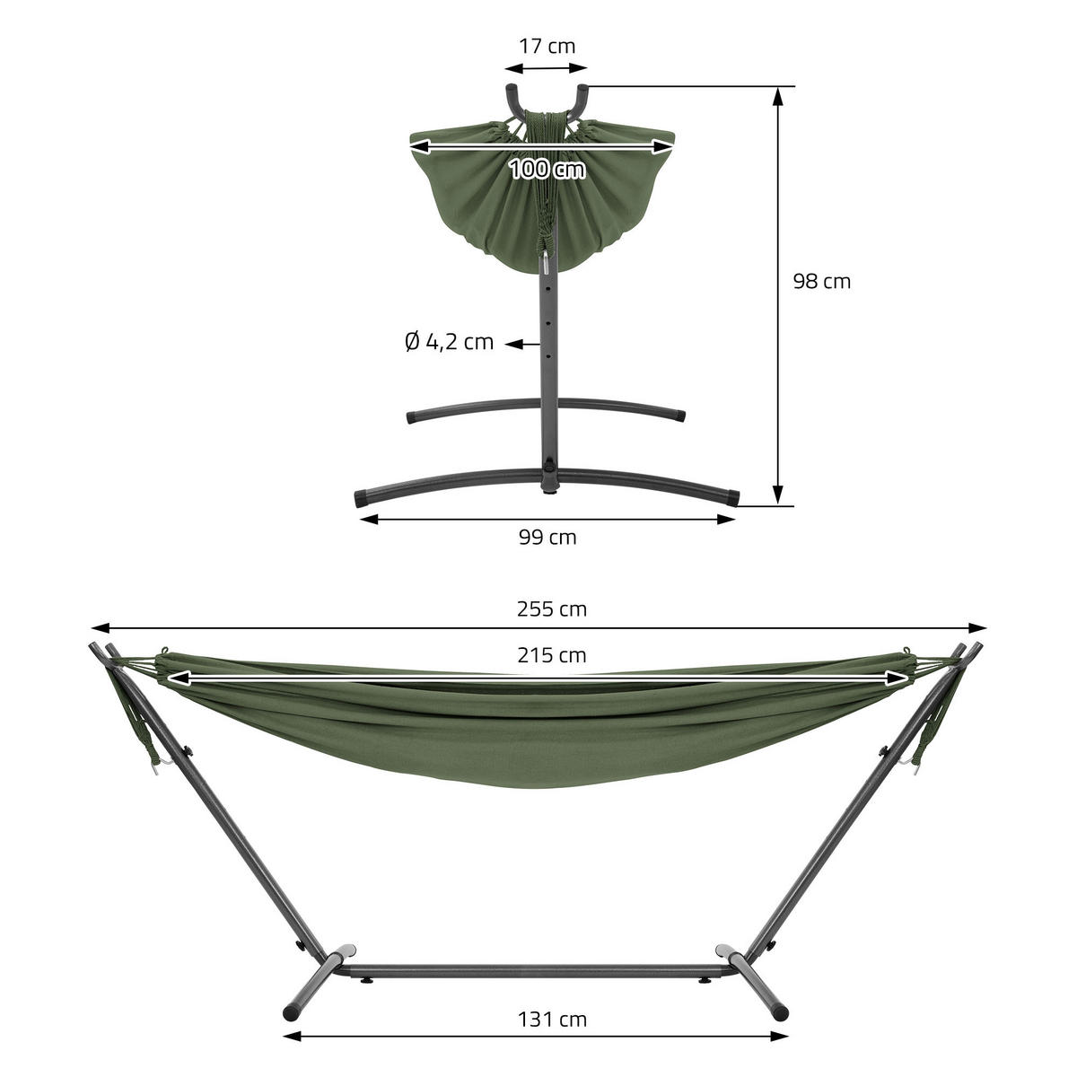 HÄNGEMATTE khaki - Grün, Metall (99/98/255cm) - ML-DESIGN