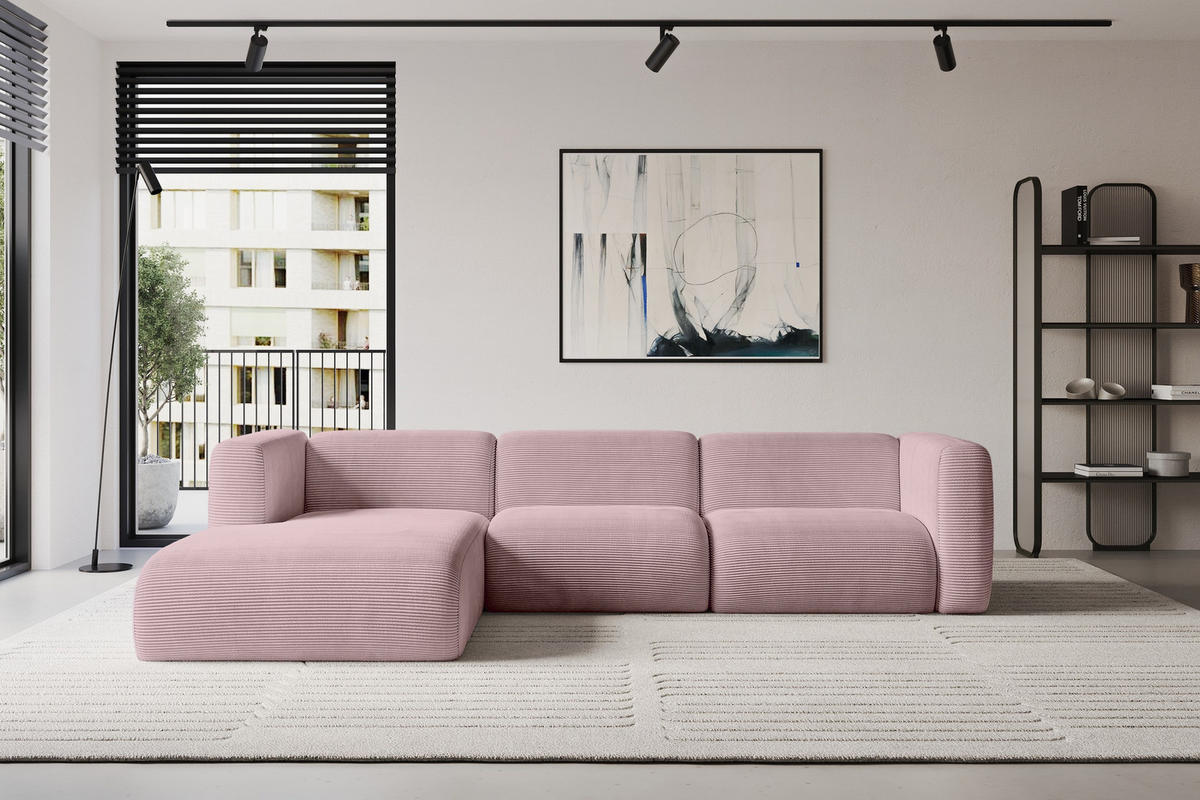 ECKSOFA Ottomane Links MIRA-L2 318x179x89 Rosa Cord - Schwarz/Rosa, Holzwerkstoff/Kunststoff (318/179cm) - ALTDECOR
