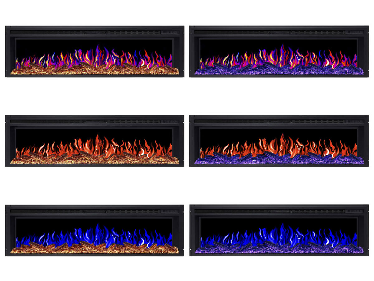 EINBAU-ELEKTROKAMINEINSATZ AF58 Multicolor – Breite 110 cm, 3D-Flammeneffekt, mehrfarbige Flammen, Heizfunktion - Schwarz, Glas/Metall (148.2/42.5/19cm) - ArtiFlame