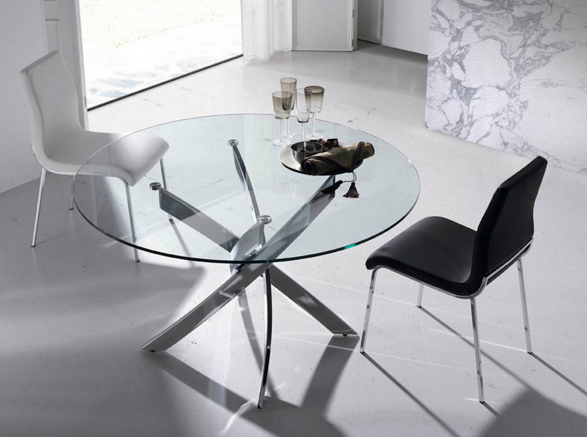 ESSTISCH Rund Glas | Stahl Ø130/75 cm - Edelstahlfarben/Transparent, Glas/Metall (130/130/75cm) - ANGEL CERDA