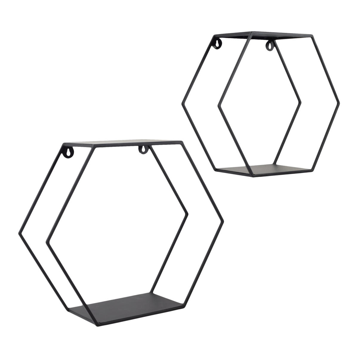 WANDBOXEN Hexagon Schwarz 2er-set - Schwarz, Metall (41/36/15cm) - LOFT42
