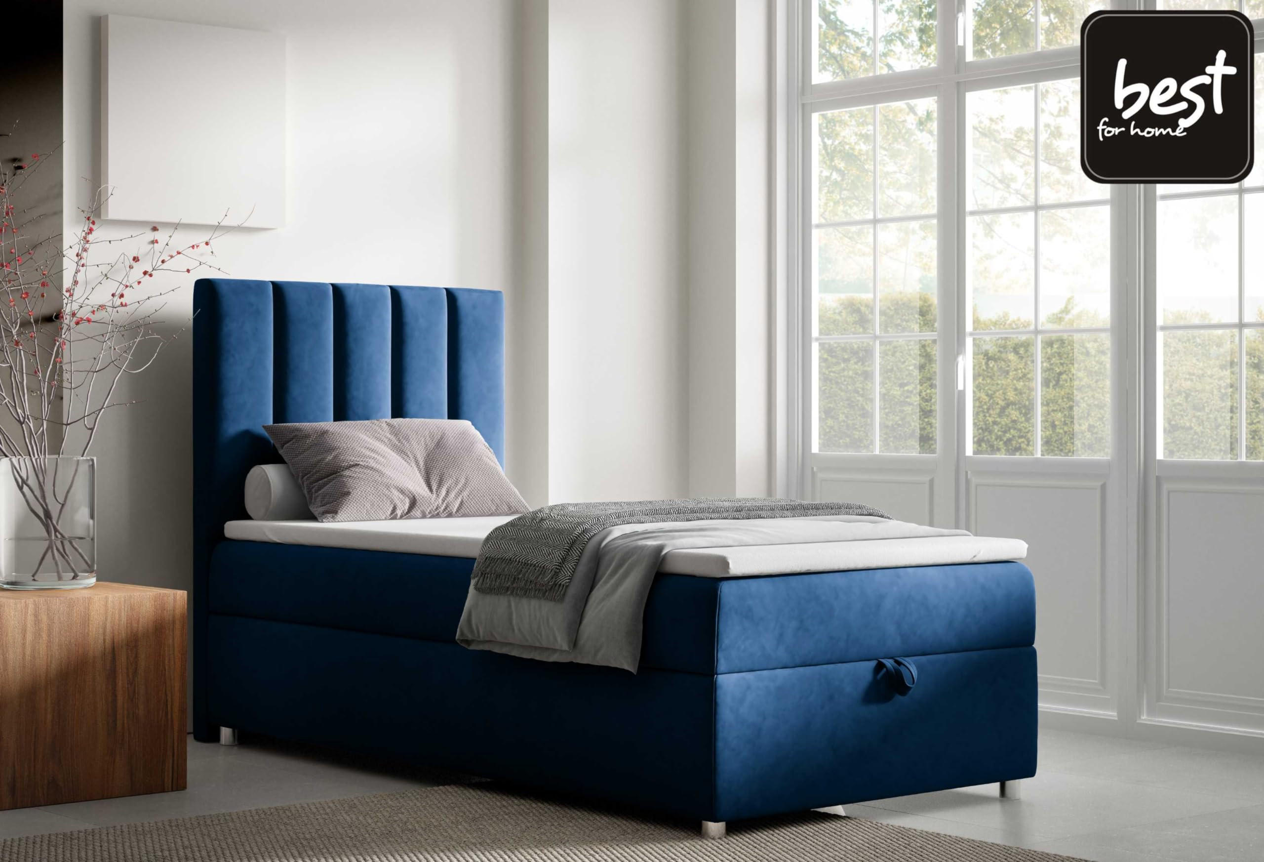 BOXBETT mit Bettkasten Trinity K10-SINGLE Bonellfederkern inkl. Topper - Blau, Holz/Holzwerkstoff (80/200cm) - Best For Home