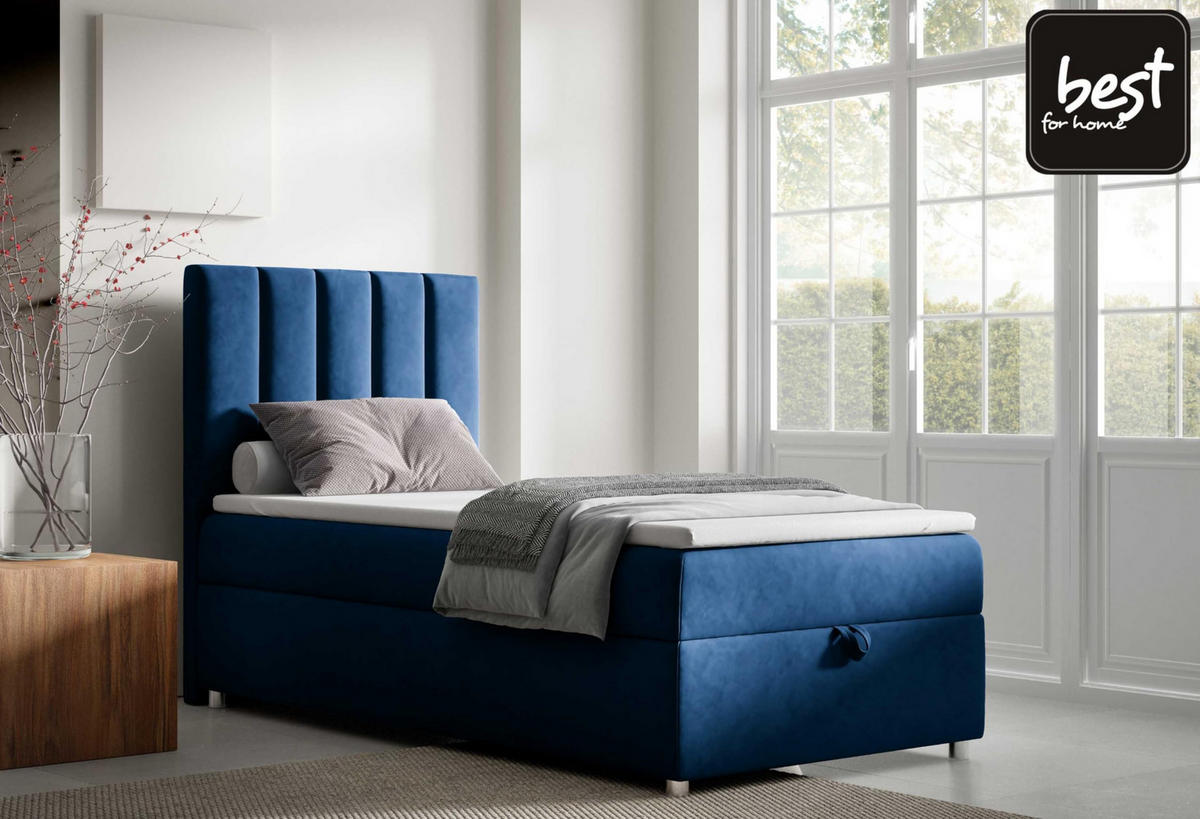 BOXBETT mit Bettkasten Trinity K10-SINGLE Bonellfederkern inkl. Topper - Blau, Holz/Holzwerkstoff (90/200cm) - Best For Home