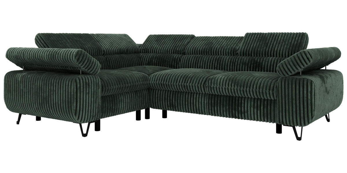ECKSOFA ORSO L Dunkelgrün Cord - Links Seite - Dunkelgrün/Schwarz, Textil/Metall (197/268cm) - MKS