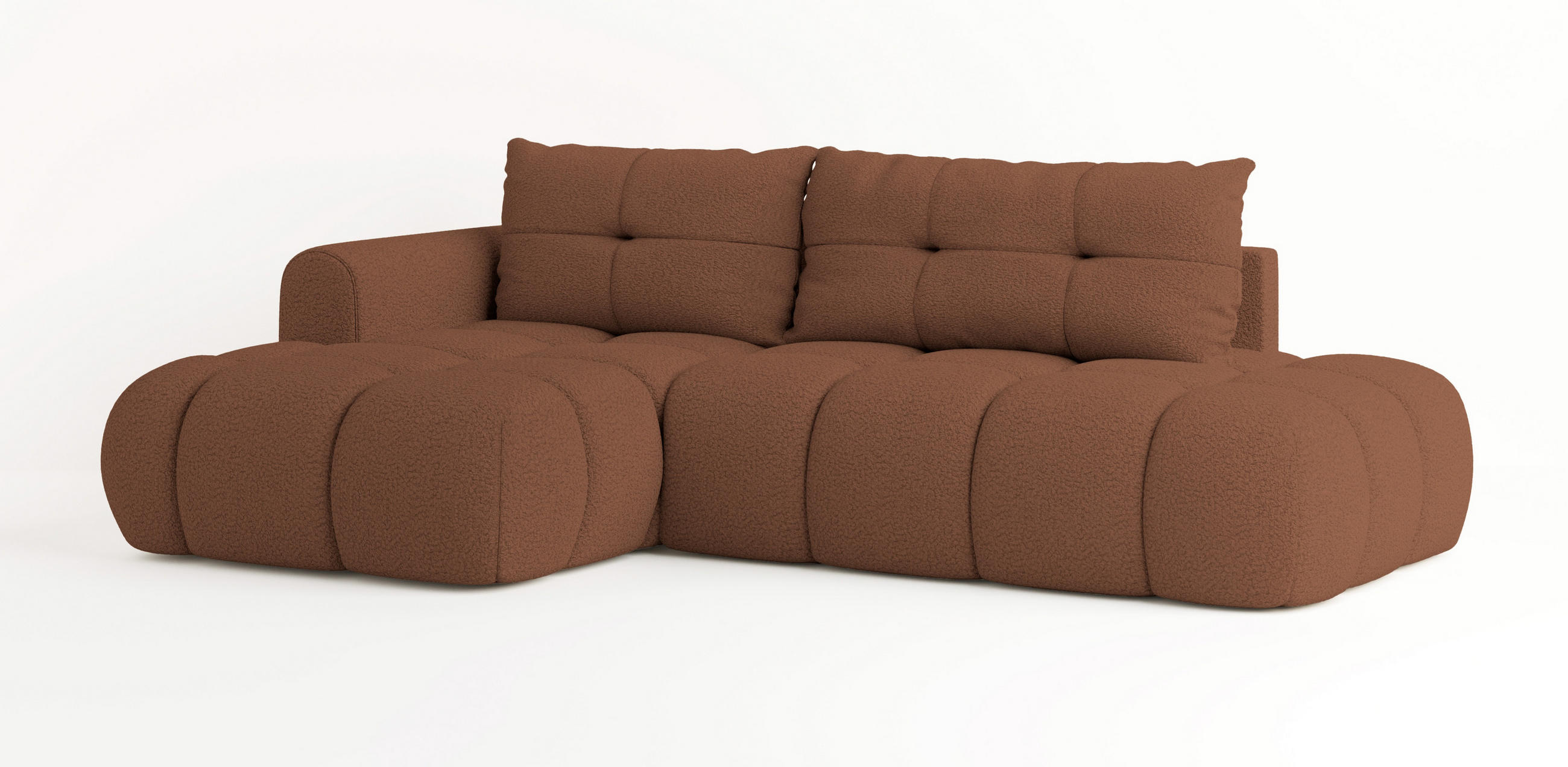 ECKSOFA FLUMA L-S Kupferfarben Boucle-Stoff mit Schlaffunktion - Kupferfarben, Holz (274/165cm) - MASSENO