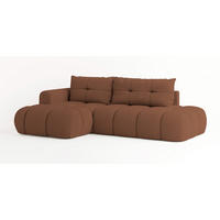 ECKSOFA FLUMA L-S Kupferfarben Boucle-Stoff mit Schlaffunktion - Kupferfarben, Holz (274/165cm) - MASSENO