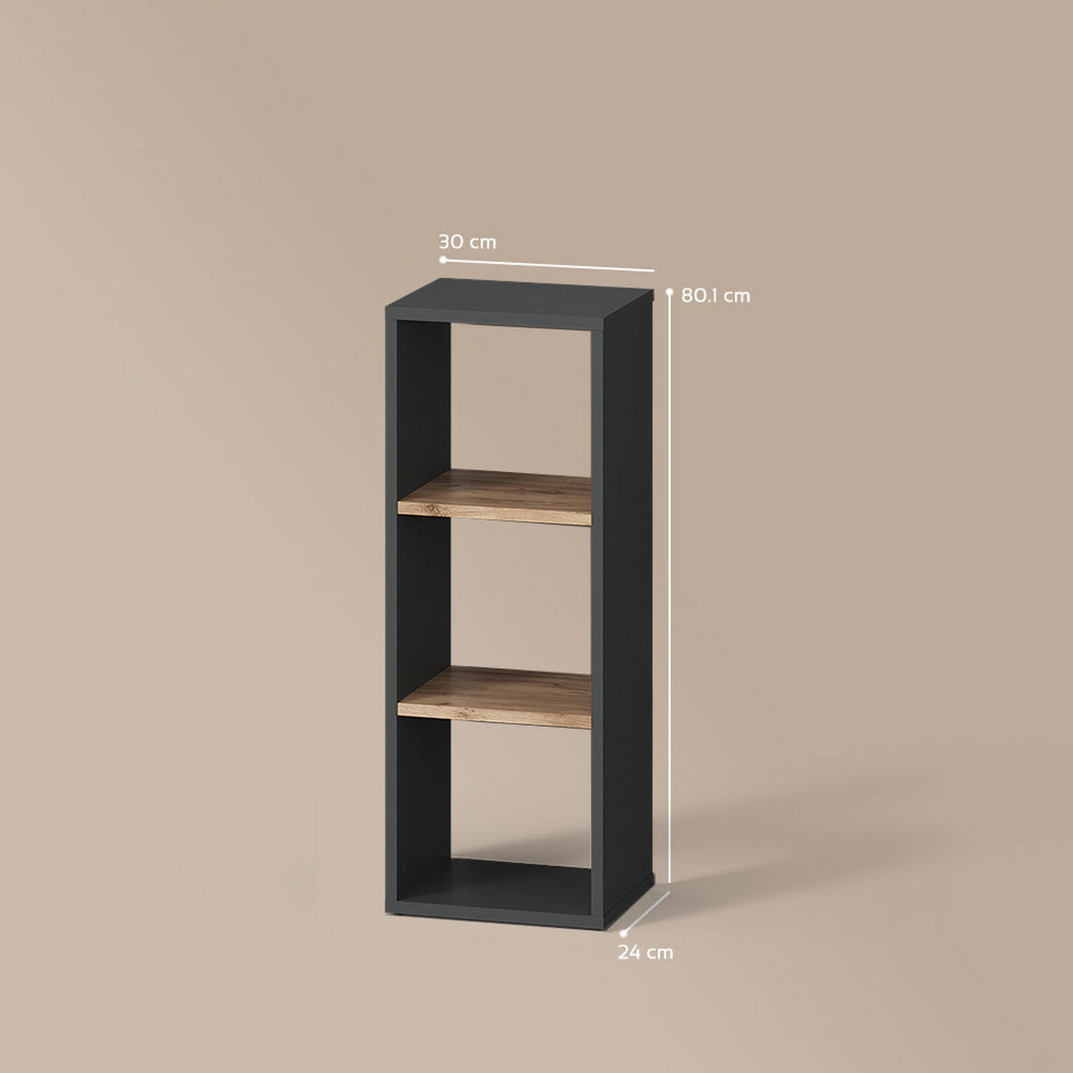 AUFBEWAHRUNGSREGAL Ortello Anthrazit/Goldkraft Eiche 30 x 80.1 cm - Honigeiche/Anthrazit, Holzwerkstoff (30/80.1/24cm) - Livinity®