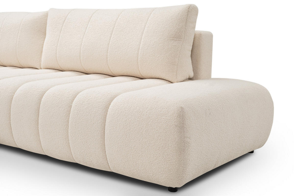 ECKSOFA GIOIA L-S Creme Boucle-Stoff mit Schlaffunktion - Creme, Holz (276/176cm) - MASSENO